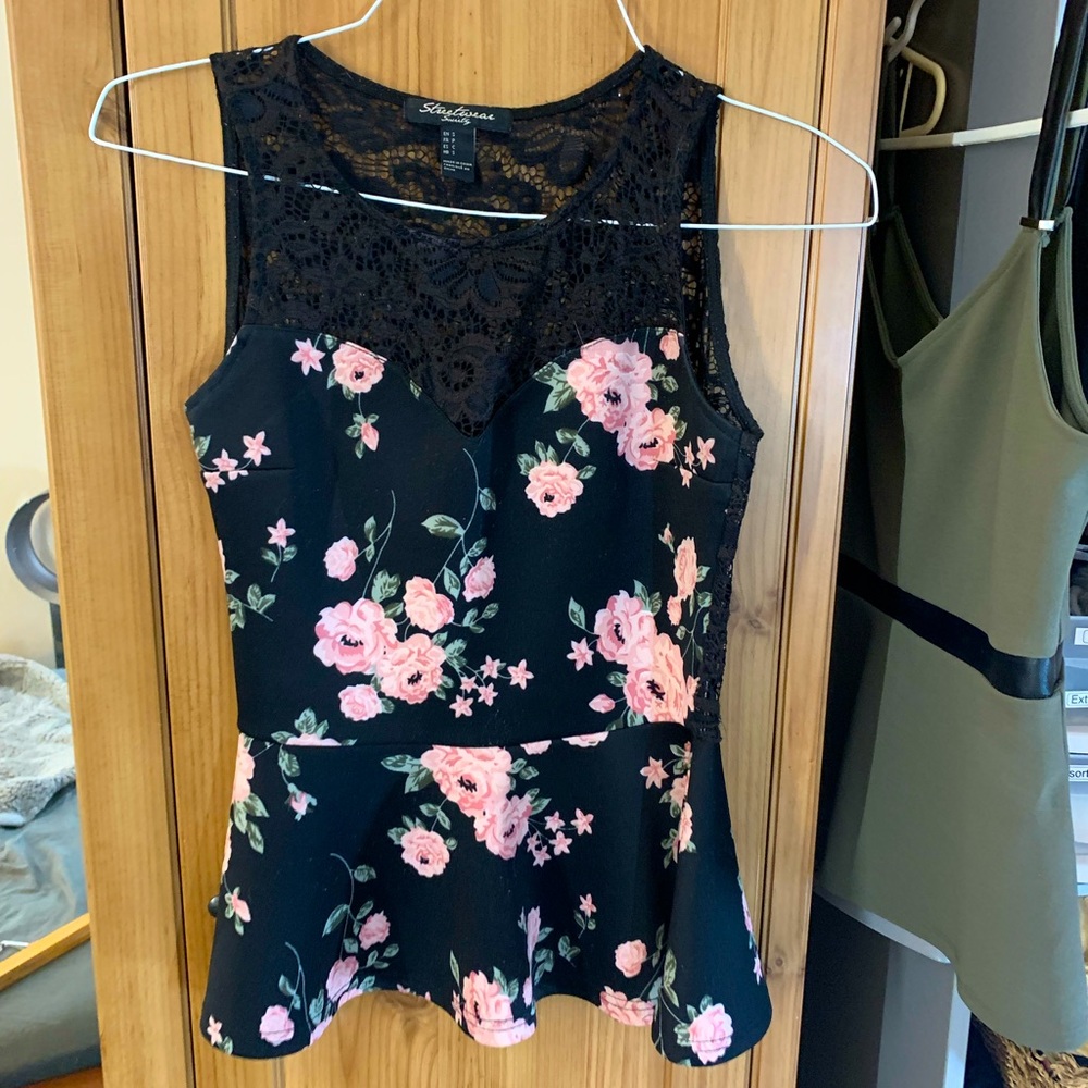 Lace floral peplum top